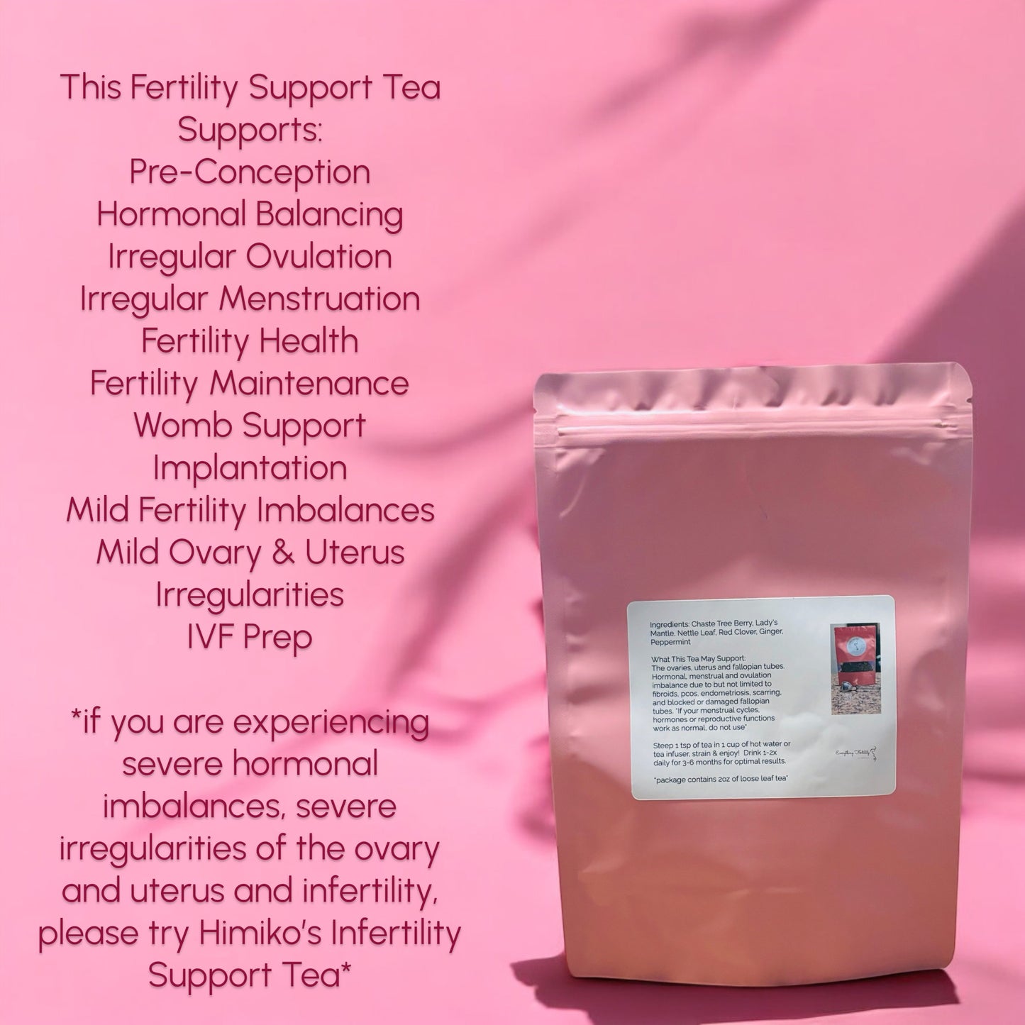 (1) Pack Of 1.5oz Loose Leaf Fertility Support Tea By Himiko Lei (Conception, Mild Infertility, Ovary & Uterus Support)